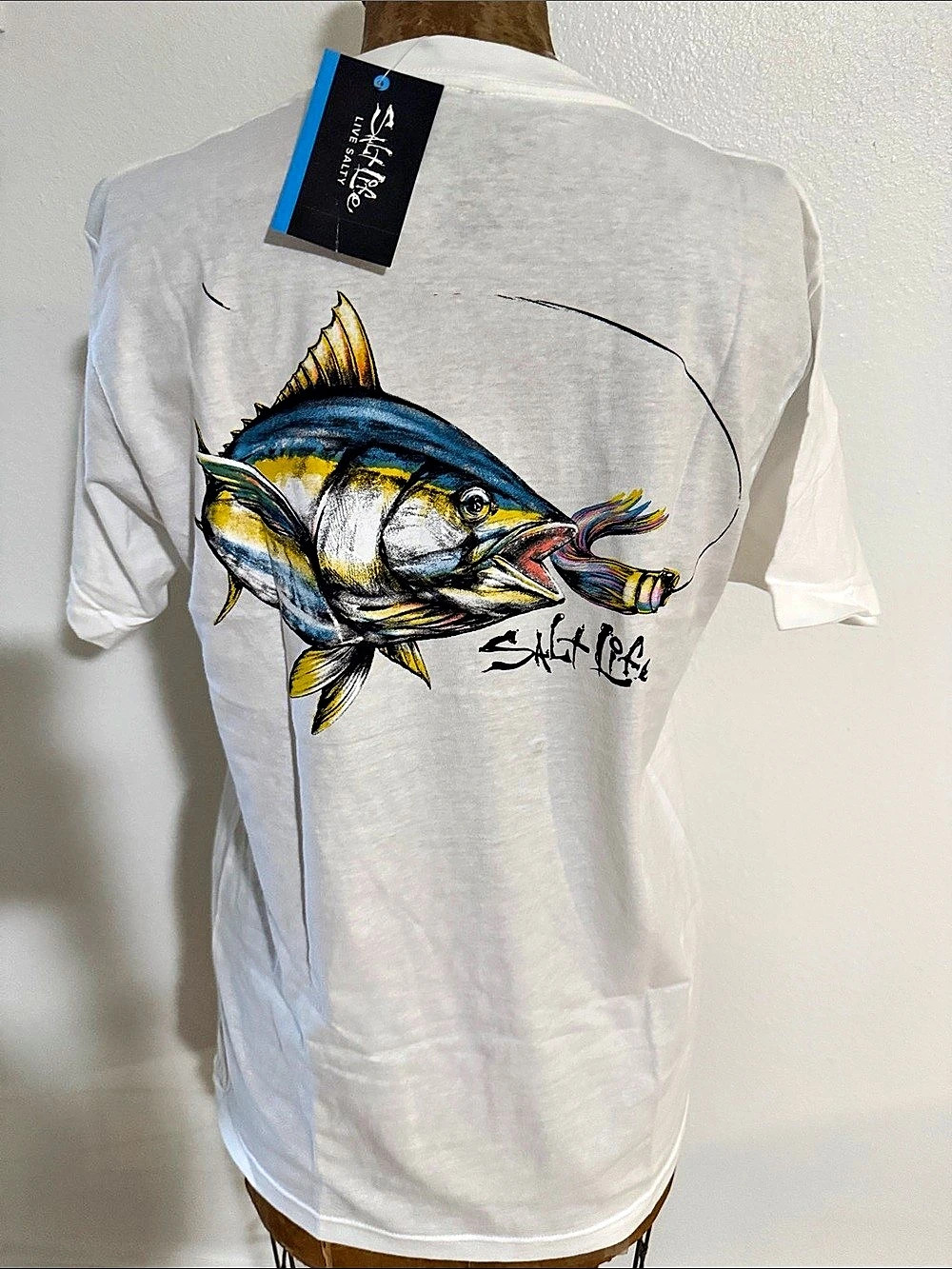 Salt Life Live Salty Graphic Fish Tee White & Blue Medium NWT